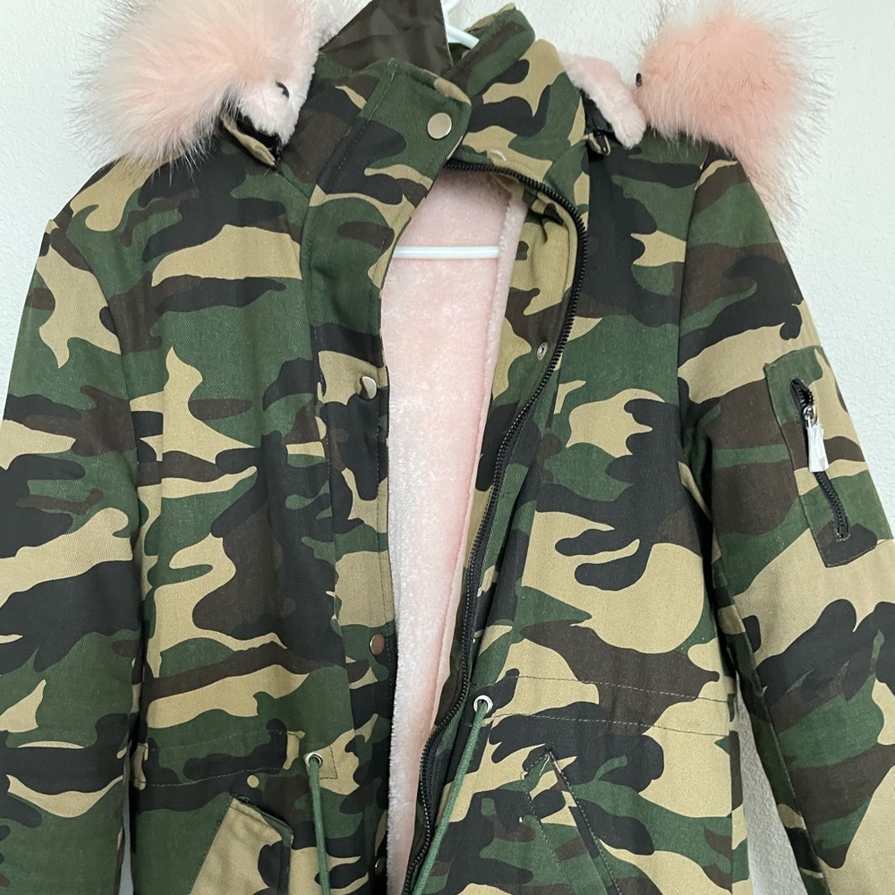 Cargo Parka with pink fur hood